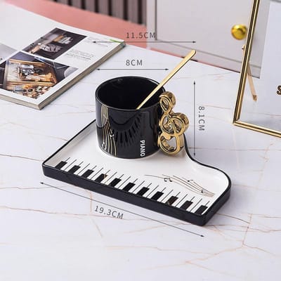 Zwart-wit Melody Koffiekop Eén Kop Eén Schotel Cadeau voor Dag van de Leraar Notitie Kop Noordse Stijl Mok met Lepel Kop 200ml black