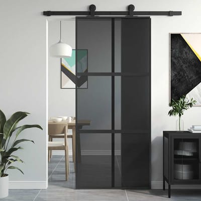 vidaXL - Schuifdeur - 90x205 - cm - gehard - glas - en - aluminium - zwart