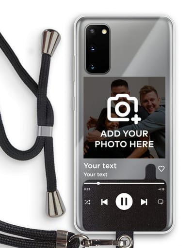 Gepersonaliseerd - Case Company® - Hoesje met koord geschikt voor Samsung Galaxy S20 hoesje met Koord - Music Player - Telefoonhoesje met Zwart Koord - Bescherming aan alle Kanten en Over de Schermrand