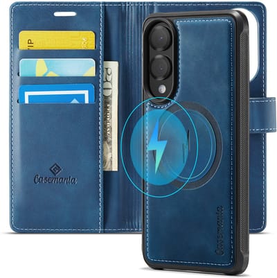 Casemania Hoesje Geschikt voor Samsung Galaxy S25 Edge - Navy Blue - Geschikt voor MagSafe - Luxe Kunstleer 2 in 1 Afneembare Bookcase - Anti-Vingerafdruk - Portemonnee Telefoonhoesje met Pasjeshouder