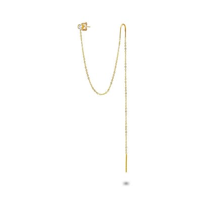 Twice As Nice Oorbellen in goudkleurig edelstaal, 1 kristal op ketting