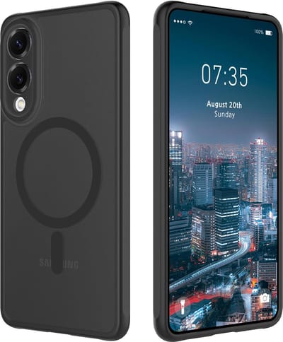 Casemania Hoesje Geschikt voor Samung Galaxy S25 Edge - Zwart - Matte Armor Back Cover - Telefoonhoesje Geschikt voor MagSafe met Camera Bescherming - Black