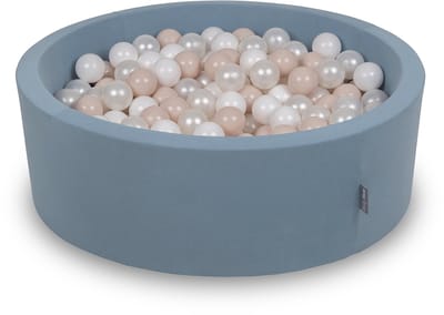KiddyMoon Ronde Ballenbak Baby 90x30cm 200 Ballen - Ballenbad Sensorisch - Wasbare Hoes - Blauw: Pastelbeige Wit Parelmoer