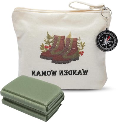 Hiking Accessoire Set met Zitkussen, Vouwbare Regenponcho, Kompas en Canvas Tas voor Wandelaars, Outdoor Avonturen en Camping