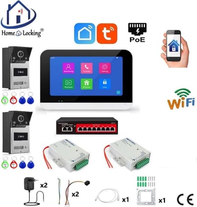 Smart WIFI deur intercom/videofoon touchscreen met bediening via Smart Life APP werkt met Alexa en Google spraaksturing. T-2302V-2-1