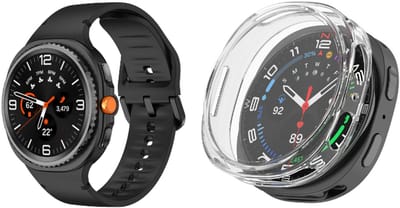 Strap-it 2-in-1 bundel: Siliconen bandje met gespsluiting (zwart) + TPU Soft case hoesje (transparant) – stijlvol & beschermend – geschikt voor Galaxy Watch 8 – 44mm