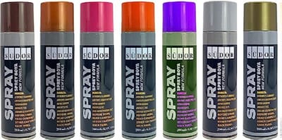 Südor Spuitverf set 7 kleuren 7x200 ml Sneldrogende graffitiverf , Spuitlak , Spuitbus ,Middentonen , Paars Oranje Roze Bruin Grijs Goud Koper voor hout, steen, muur, metaal, glas, gips, keramiek