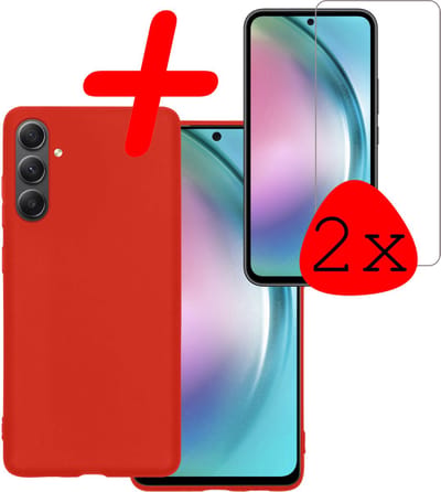 Hoesje Met 2x Screenprotector - Geschikt voor Samsung Galaxy A54 - Sterk & Shockproof - Back Cover - Siliconen Case - Telefoon Hoes - Rood