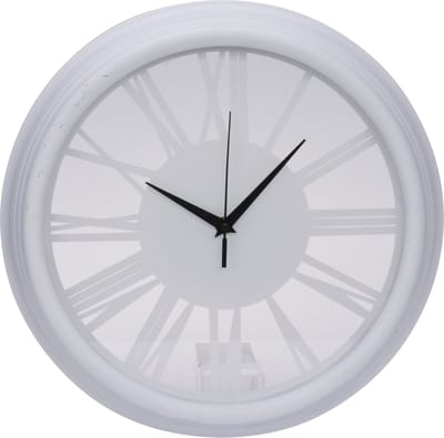H&S collection Wandklok/muur klok Memphis - Romeinse cijfers - Dia 37 cm - kunststof/glas - ivoor wit