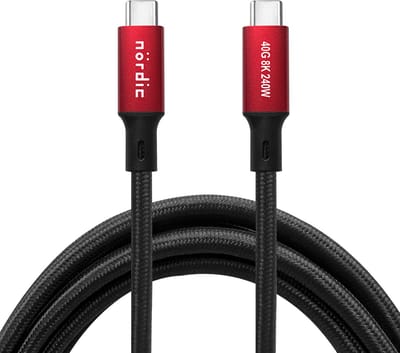 NÖRDIC USB C naar USB C - USB-C Kabels - USB4 PD3.1 240W 8K 60Hz - 40Gbps - Geschikt voor Laptop, Smartphone, Tablet - 50cm - Rood