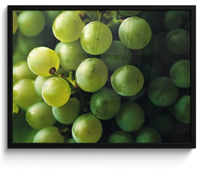 Poster in lijst - Fotolijst 70x50 cm - Posters - Druiven - Tros - Groen - Posterlijst zwart - Decoratie - Wanddecoratie woonkamer - Muurdecoratie slaapkamer