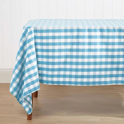 Homescapes Blauw geruit tafelkleed van 100% katoen, 138 x 138 cm