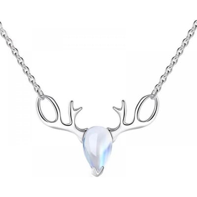 S925 Sterling Zilveren Elkhalsketting Maansteen Hanger Sleutelbeenkettinkje Eenvoudige Gewei Ontwerp Halsketting voor Vrouw platina