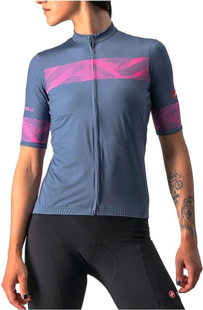 Castelli Fietsshirt Korte Mouwen Dames Blauw Roze - FENICE JERSEY LIGHT STEEL BLUE PINK FLUO-XL