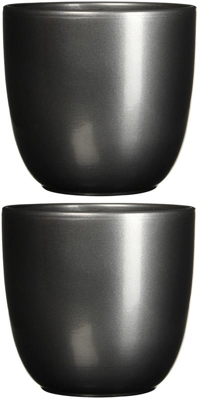 2x stuks bloempot antraciet grijs keramiek voor kamerplant H20 x D22.5 cm - Mica Decorations plantenpotten