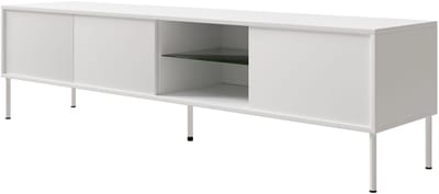 Selsey Modity - Tv-meubel met 3 deuren, glazen plank en verlichting, 175 cm, Wit