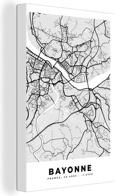 Canvas Schilderij Kaart - Stadskaart - Bayonne - Plattegrond - Frankrijk - 20x30 cm - Wanddecoratie