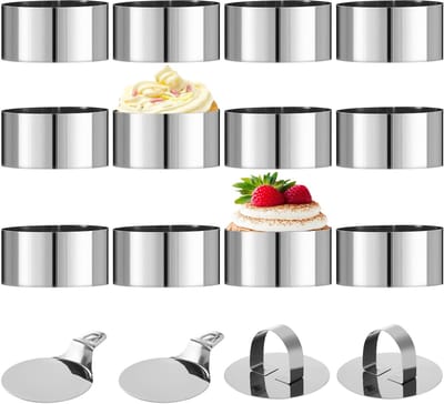 Unyqoos® Set van 12 roestvrijstalen dessertringen voor perfecte taartcreaties
