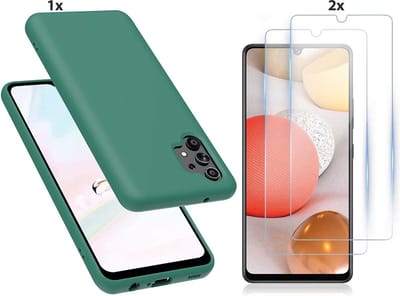 Hoesje Geschikt Voor Samsung Galaxy A32 5G Hoesje Soft Nano Silicone Backcover Gel Donkergroen Met 2x Glazen Screenprotector