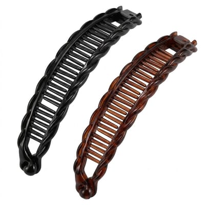 Zwart en bruin haar clip set – dames haar accessoires – lange kunststof haar klem – gebogen grip clip – 2 stuks