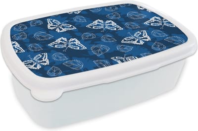 Broodtrommel Wit - Lunchbox - Brooddoos - Vlinder - Insecten - Blauw - Wit - Design - 18x12x6 cm - Volwassenen