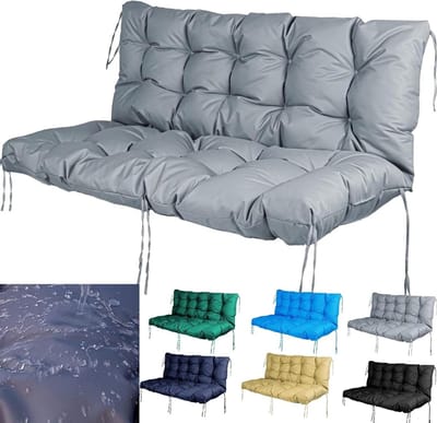 Vervangende kussens voor schommel, waterdicht veranda-schommelkussen, 2-3 zitplaatsvervangend zitkussen met rugleuning en banden voor patio, achtertuin, veranda, tuin, grijs, 150 x 100 x 15 cm