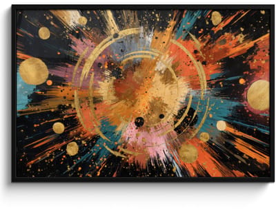 Poster in lijst - Fotolijst 120x80 cm - Posters - Explosie - Verfstructuur - Goud - Abstract - Posterlijst zwart - Decoratie - Wanddecoratie woonkamer - Muurdecoratie slaapkamer