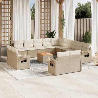 vidaXL - 14-delige - Loungeset - met - kussens - poly - rattan - beige