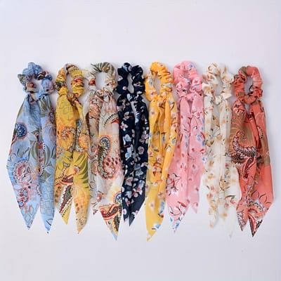 1 Stuk Van 8 Soorten Bloemen Hoofdbanden Met Strikken - Elegante Bedrukte Hoofdbanden Dames Zachte Stof Haaraccessoires gray