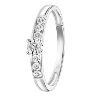 Lucardi Dames ring met 7 diamanten (0,05ct) - Ring - Cadeau - 14 Karaat Goud - Witgoud