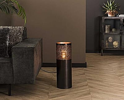 Vloerlamp Cilinder Ø20 van Zwart Nikkel 60cm Hoog - Stijlvol Design - Vloerlampen - 20x20x60 cm - Modern Interieur - Luxe Nikkelen Afwerking - Compact en Sfeervol - Perfect voor Woonkamer en Slaapkamer
