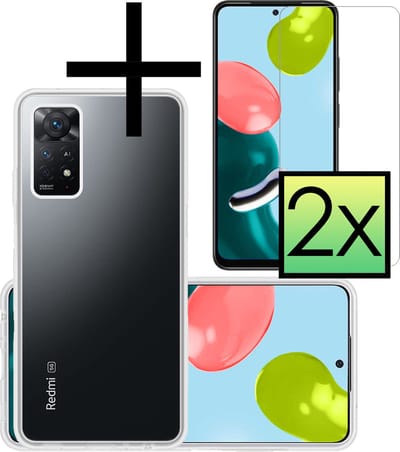 Hoesje - Met 2x Screenprotector - Geschikt voor Xiaomi Redmi Note 11s - Sterk & Shockproof - Back Cover - Siliconen Case - Telefoon Hoes - Transparant