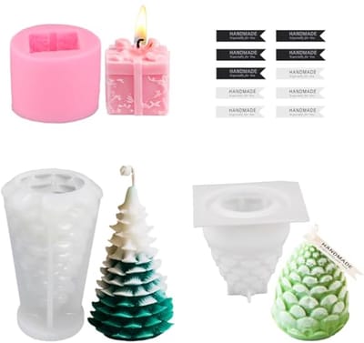 Set van 3 kerstkaarsvormen voor het maken van handgemaakte kaarsen met 10 etiketten