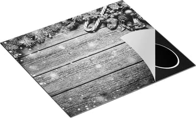 Chefcare Inductie Beschermer Kerst Sfeer Achtergrond met Dennenbomen - Zwart Wit - 60x50 cm - Afdekplaat Inductie - Kookplaat Beschermer - Inductie Mat