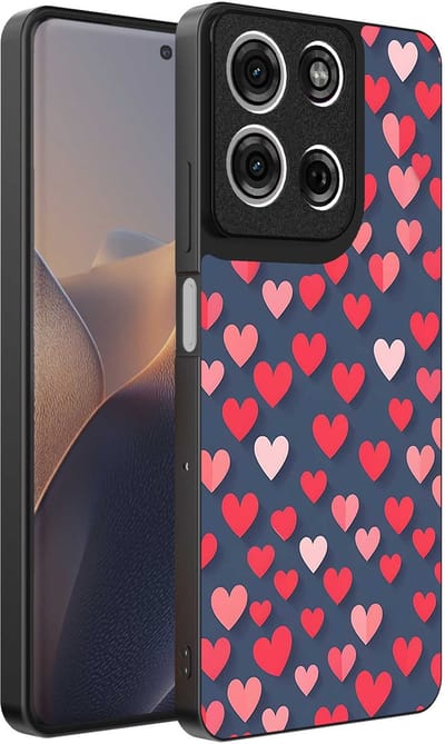 Geschikt voor Motorola Edge 60 Pro Telefoonhoesje met Roze en Rode Hartjes Opdruk - TPU Backcover Case With Rosé and Red Heart Design - Smartphonica geschikt voor Motorola Edge 60 Pro