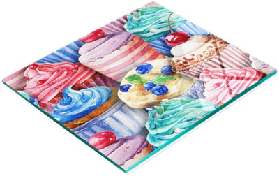 Decoratieve glazen snijplank voor in de keuken, kleurrijke muffins, 60x52 cm