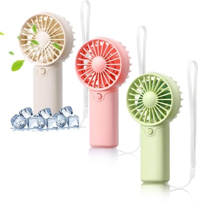 3 Stuks Handventilator | Draagbare Mini Fan met Lange Accuduur | Lichtgewicht & Stil | Incl. Draagkoord | voor Reizen, Strand & Binnen | Roze, Wit & Groen