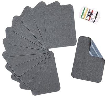 Set van 12 Katoenen Strijkpatches voor Reparatie en Decoratie van Kleding, Broeken, 7.5 x 10.2 cm, Donkergrijs