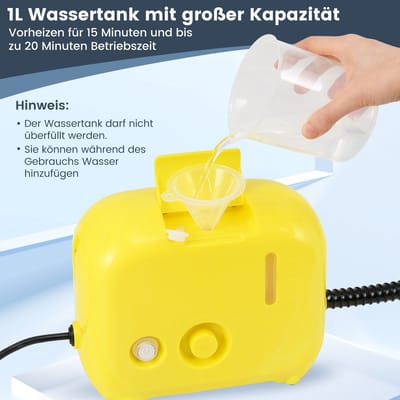 COSTWAY Stoomreiniger 1600W, stoomdruk: 3 bar, opwarmtijd: 15s, temperatuur: tot 180℃, tank: 1000 ml, stoomreiniger, handapparaat met 9 accessoires en riem (geel)