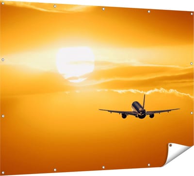Gards Tuinposter Vliegtuig bij Zonsondergang - 160x120 cm - Tuindoek - Tuindecoratie - Wanddecoratie buiten - Tuinschilderij