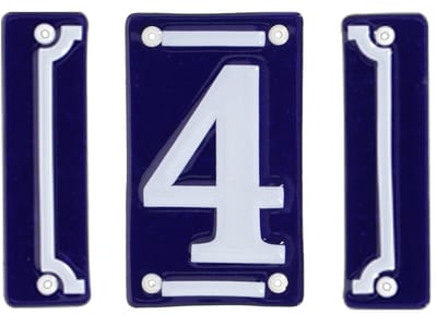 Best for Boots huisnummer 4 - met sierrand - Oudhollands - emaille - blauw/wit