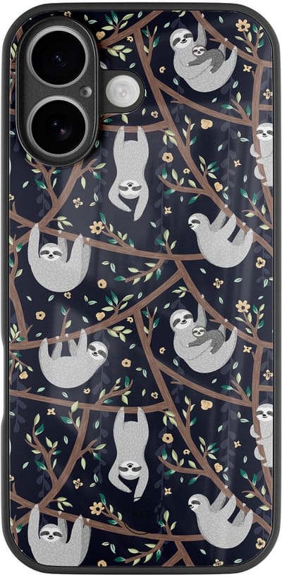 Hoesje geschikt voor iPhone 16 - Luiaard print - Luxe Hard Case - Print - Blauw - Mooie Telefoonhoesjes