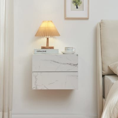 Nachtkastje zwevend Ampfing 40x29x30 cm marmerlook wit [en.casa]