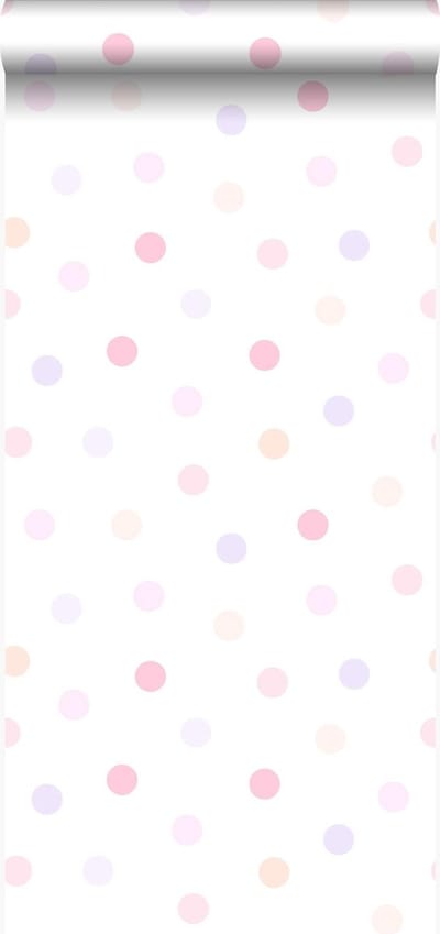 Origin Wallcoverings behang stip poederroze, pastel paars en pastel perzikoranje - 53 cm x 10.05 m - 347507