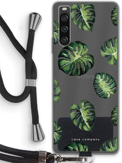 Case Company® - Hoesje met koord geschikt voor Sony Xperia 10 IV hoesje met Koord - Tropische bladeren - Telefoonhoesje met Zwart Koord - Bescherming aan alle Kanten en Over de Schermrand