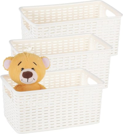 Plasticforte Opbergmand - 3x - Kastmand - rotan kunststof - creme wit - 5 Liter - 15 x 28 x 13 cm