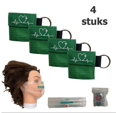 Reanimatiemasker | Kiss of Life | Beademingsmasker | Reanimatie masker | Sleutelhanger | Veilig reanimeren | Groen | 4 stuks