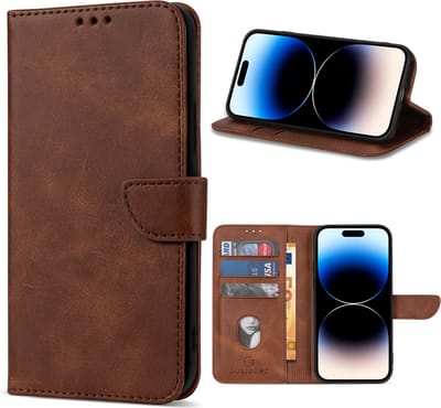 Multimedia & Accessoires PU Lederen Wallet Book Case Hoesje geschikt voor Apple iPhone 16 – Donkerbruin - Portemonnee – Met Stand – Kaarthouder – Pasjes Houder – Magneet Sluiting – Bookcase