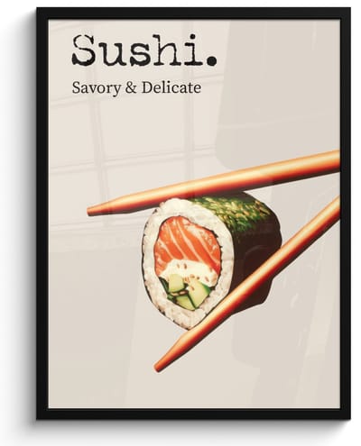Poster in lijst - Fotolijst 50x70 cm - Posters - Sushi - Zalm - Rijst - Japans - Posterlijst zwart - Decoratie - Wanddecoratie woonkamer - Muurdecoratie slaapkamer