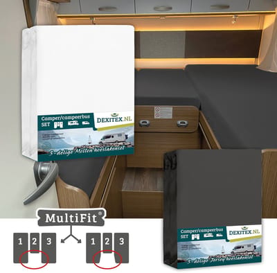 Dexitex 1 x moltonset  1 x hoeslakenset  ANTRACIET 3-delige set / Lengte bedden/Enkele bedden / Caravan Camper
